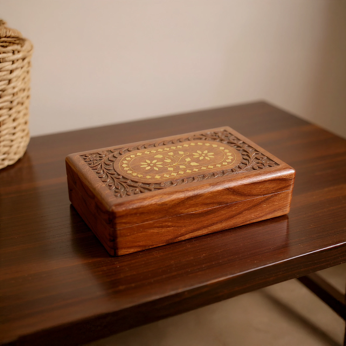 Small Floral Carved Inlaid Jewellery Box - Easterninspiration