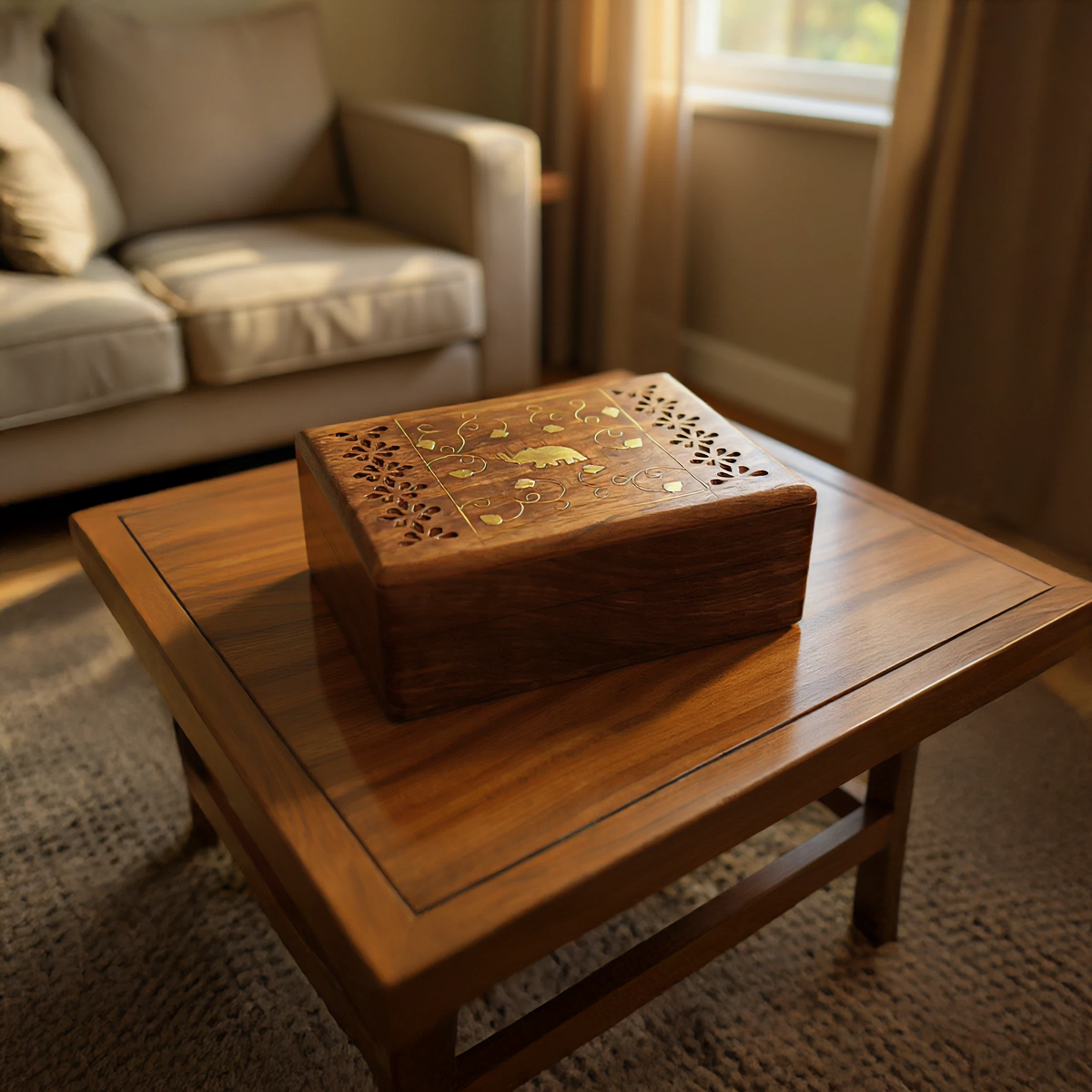 Small Jewellery Box Jali and Elephant Brass Inlaid - Easterninspiration