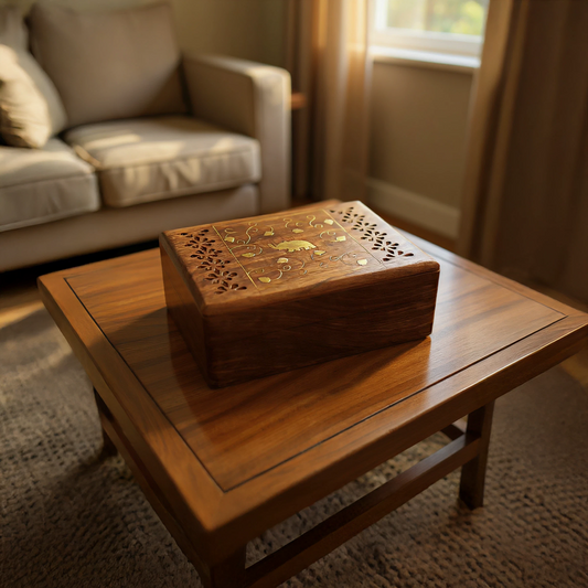 Small Jewellery Box Jali and Elephant Brass Inlaid - Easterninspiration
