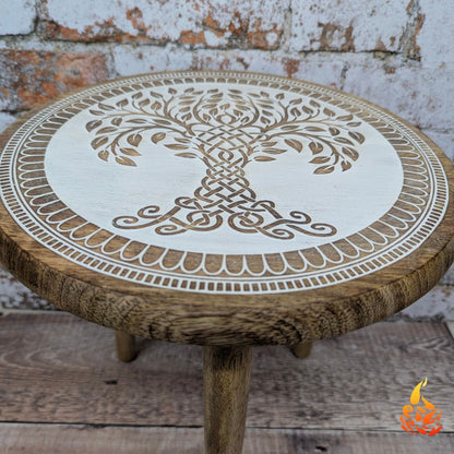 Rustic Three Legged Tree Of Life Side Table