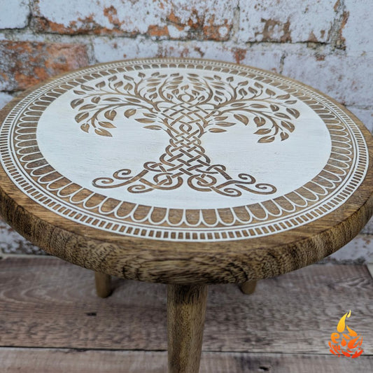 Rustic Three Legged Tree Of Life Side Table