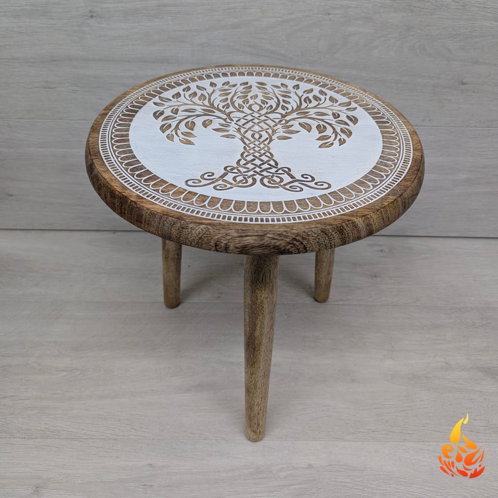 Rustic Three Legged Tree Of Life Side Table
