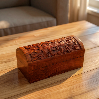 Wooden Floral thick Carved Jewellery Chest - Easterninspiration