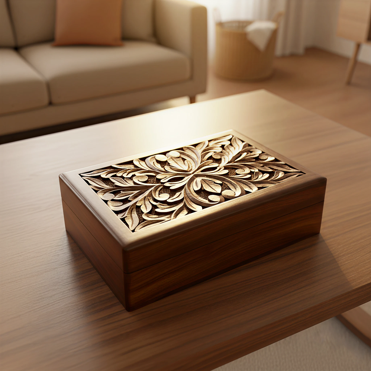 Wooden Thick carved Jewellery Box Reminiscent of a Tree Face - Easterninspiration