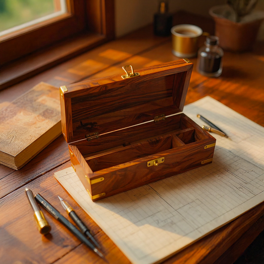 Writers stationery box perfect for keeping pens and nibs with a secret compartment - Easterninspiration