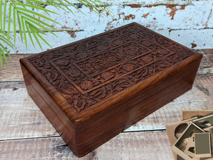 Wooden Box/jewellery box/wooden box/ floral gift box/ box/ large keepsake box/ mums jewellery box/ boho chic design/flower box/large inlaid - Easterninspiration