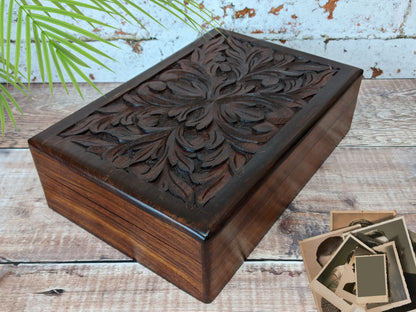 Wooden Box/jewellery box/wooden box/ floral gift box/ box/ large keepsake box/ mums jewellery box/ boho chic design/flower box/large inlaid - Easterninspiration