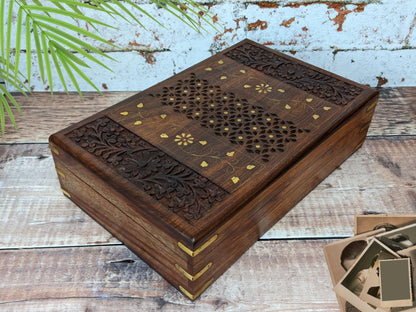 Wooden Box/jewellery box/wooden box/ floral gift box/ box/ large keepsake box/ mums jewellery box/ boho chic design/flower box/large inlaid - Easterninspiration