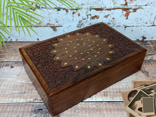 Inlaid Sunflower Carved Jewellery Box Boho Decor Boho Gifts - Easterninspiration