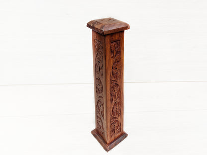 Square Carved Floral incense Tower with a floral intricate design sure to look great in your home. - Easterninspiration