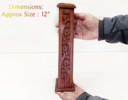 Square Carved Floral incense Tower with a floral intricate design sure to look great in your home. - Easterninspiration