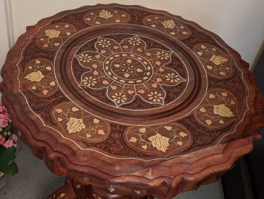 Sheesham with brass inlaid decorated planter Pedestal table - Easterninspiration