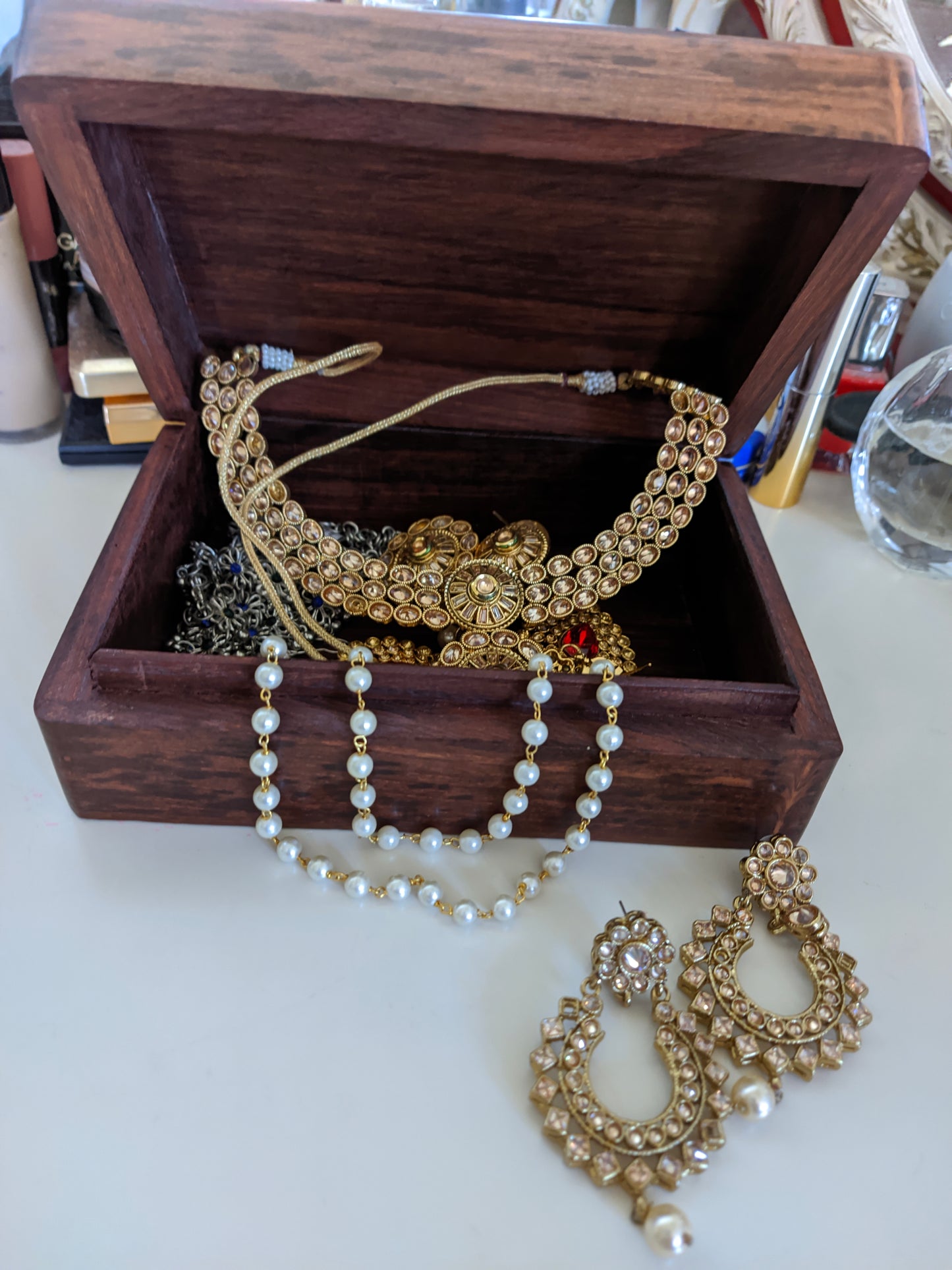 Sheesham Jewellery Box with brass Sun & Moon Design in a Boho holistic hippie style, - Easterninspiration
