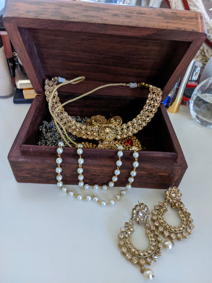 Sheesham Jewellery Box with brass Sun & Moon Design in a Boho holistic hippie style, - Easterninspiration