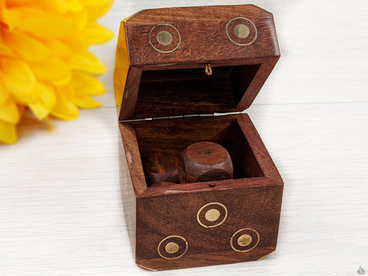 Large handmade inlaid dice box with 5 Dice. Great for Kids - Easterninspiration