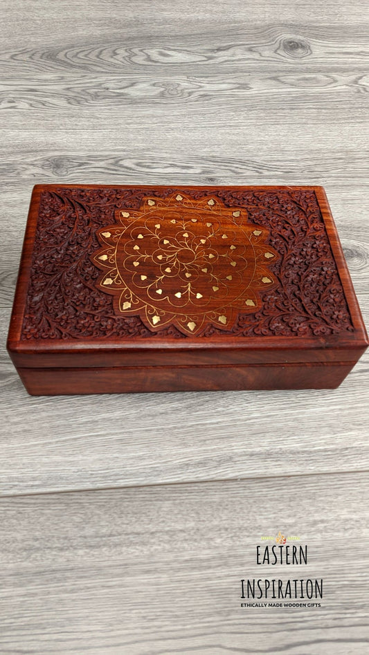 Inlaid Sunflower Carved Jewellery Box - Easterninspiration
