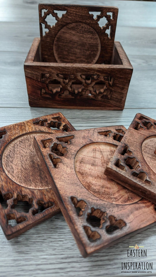 Mango Wood Carved Coasters - Easterninspiration