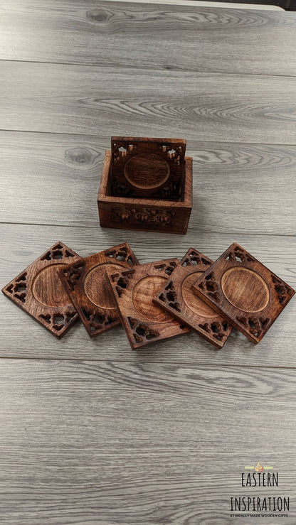 Mango Wood Carved Coasters - Easterninspiration