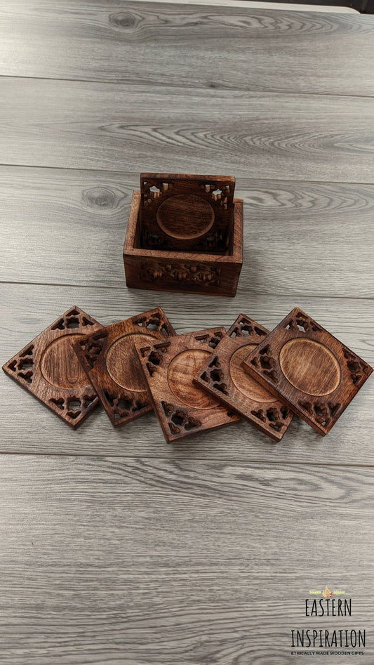 Mango Wood Carved Coasters - Easterninspiration