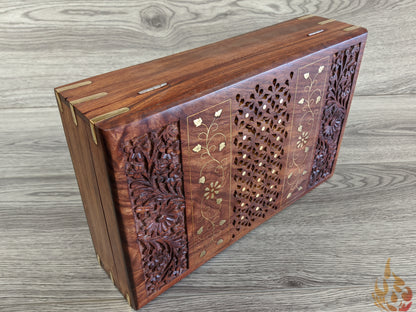 Wooden Box/jewellery box/wooden box/ floral gift box/ box/ large keepsake box/ mums jewellery box/ boho chic design/flower box/large inlaid - Easterninspiration