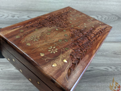 Wooden Box/jewellery box/wooden box/ floral gift box/ box/ large keepsake box/ mums jewellery box/ boho chic design/flower box/large inlaid - Easterninspiration