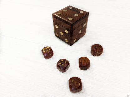 Large handmade Plain inlaid dice box with 5 Dice. Great for Kids - Easterninspiration
