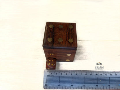 Large handmade Plain inlaid dice box with 5 Dice. Great for Kids - Easterninspiration