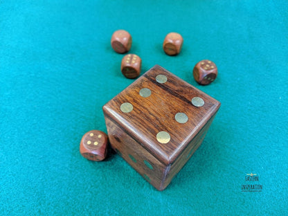 Large handmade Plain inlaid dice box with 5 Dice. Great for Kids - Easterninspiration