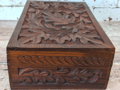 Oak Leaf Carved Box Boho Decor Boho Gifts - Easterninspiration