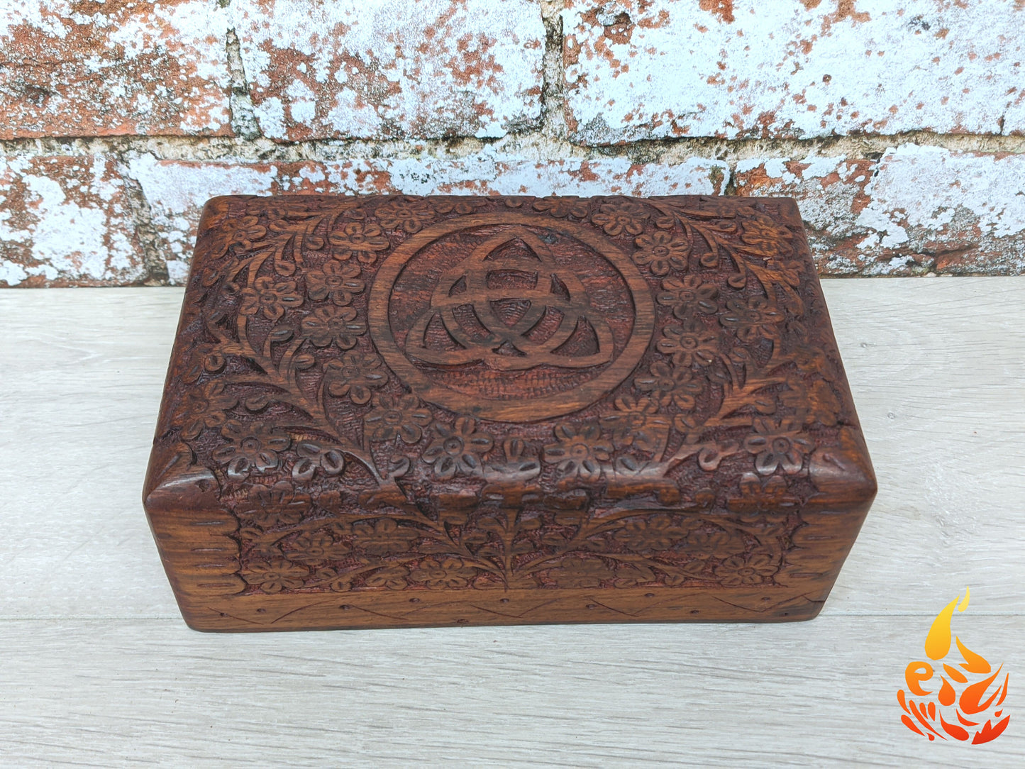 Ornate carved Triquetra Box floral keepsake box/ wooden box, medium keepsake box/ Mothers Day Gift box/ daisy carved box/ boho decor/ flower carved Boho Gifts - Easterninspiration