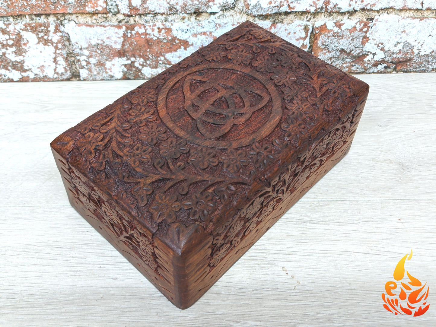 Ornate carved Triquetra Box floral keepsake box/ wooden box, medium keepsake box/ Mothers Day Gift box/ daisy carved box/ boho decor/ flower carved Boho Gifts - Easterninspiration