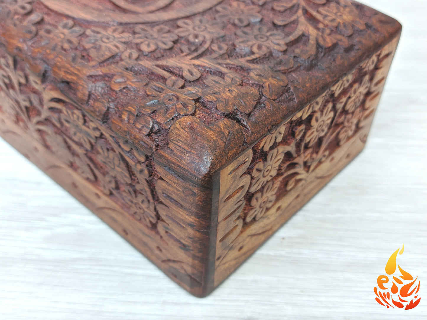 Ornate carved Triquetra Box floral keepsake box/ wooden box, medium keepsake box/ Mothers Day Gift box/ daisy carved box/ boho decor/ flower carved Boho Gifts - Easterninspiration