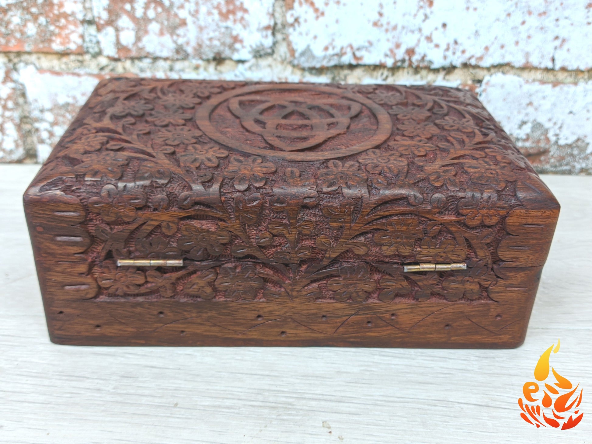 Ornate carved Triquetra Box floral keepsake box/ wooden box, medium keepsake box/ Mothers Day Gift box/ daisy carved box/ boho decor/ flower carved Boho Gifts - Easterninspiration