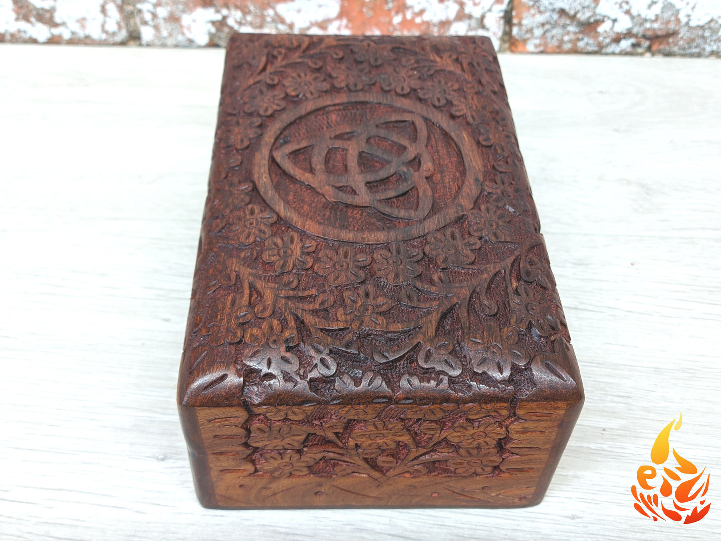 Ornate carved Triquetra Box floral keepsake box/ wooden box, medium keepsake box/ Mothers Day Gift box/ daisy carved box/ boho decor/ flower carved Boho Gifts - Easterninspiration