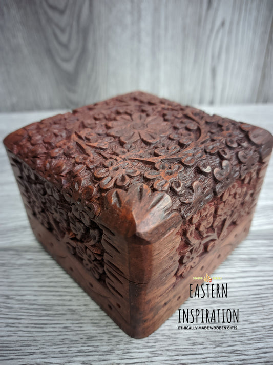 Ornate carved floral keepsake box,small trinket box for Mum - Easterninspiration