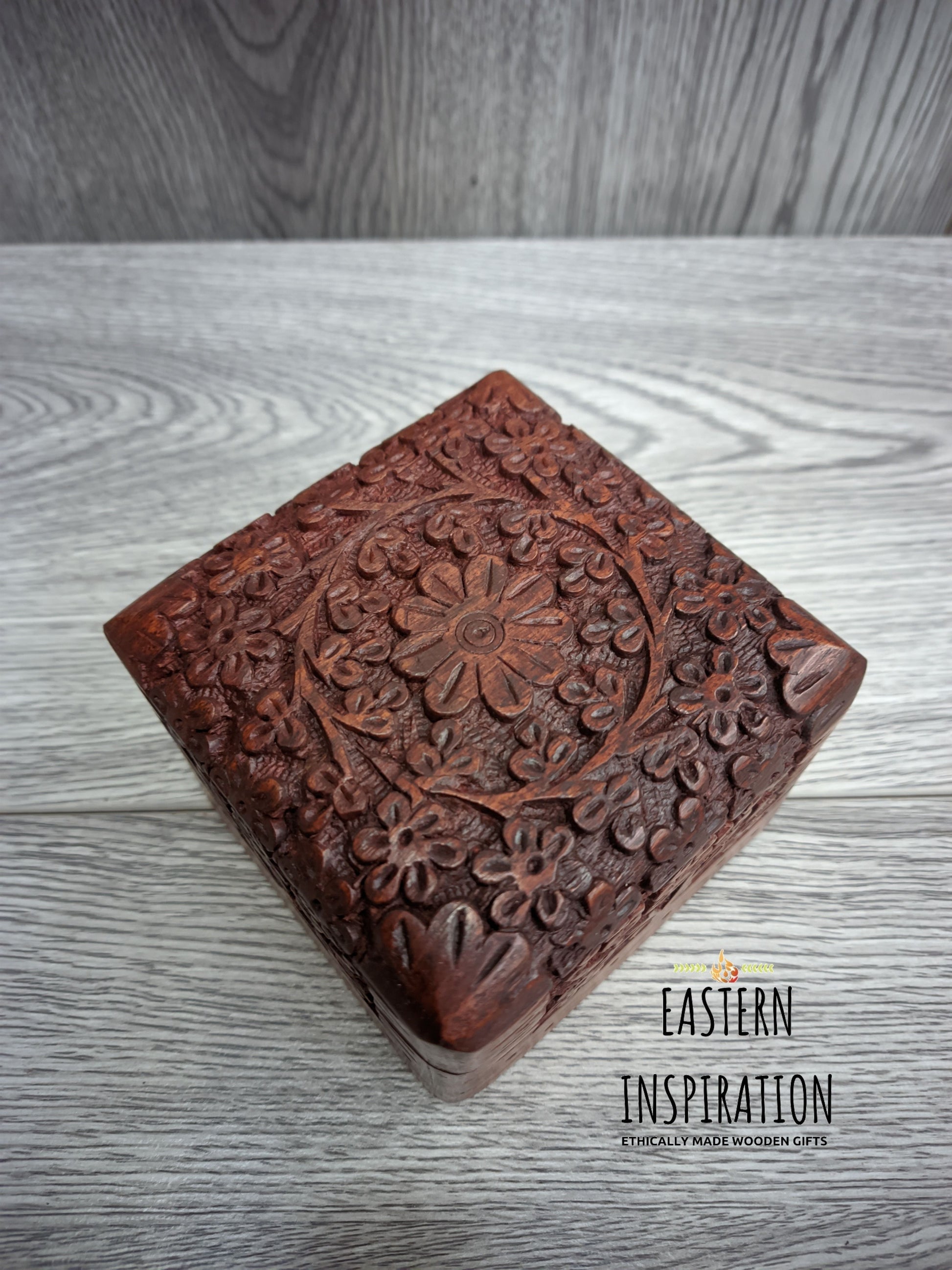 Ornate carved floral keepsake box,small trinket box for Mum - Easterninspiration