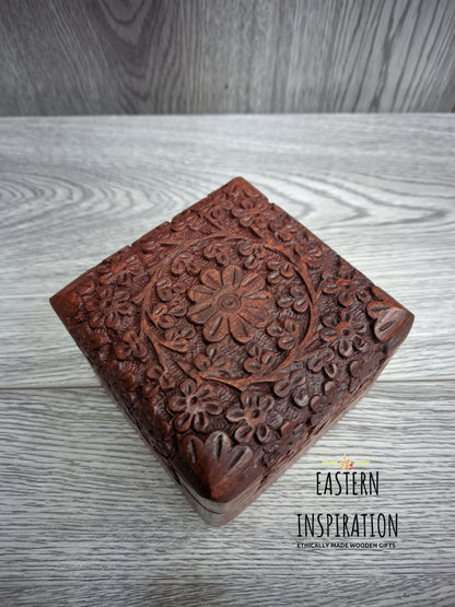 Ornate carved floral keepsake box,small trinket box for Mum - Easterninspiration