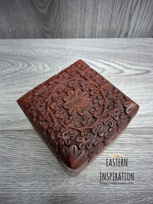 Ornate carved floral keepsake box,small trinket box for Mum - Easterninspiration